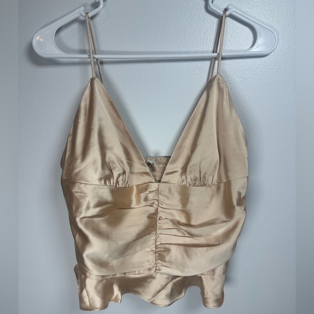 En Creme Women's Top in Gold Satin, Size Medium Adjustable Straps